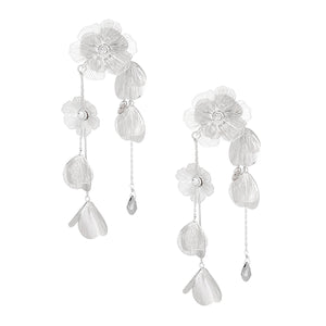 Dangle Silver Filigree Flower Cascade Earrings