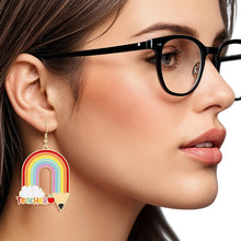 Load image into Gallery viewer, Fish Hook Rainbow Pencil Teacher Earrings Women
