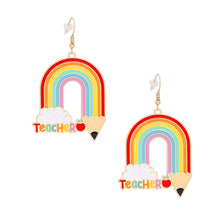 Load image into Gallery viewer, Fish Hook Rainbow Pencil Teacher Earrings Women
