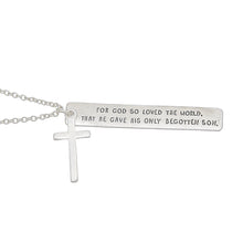 Load image into Gallery viewer, Necklace Burnished Silver Bible Verse Cross Woman
