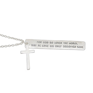 Necklace Burnished Silver Bible Verse Cross Woman