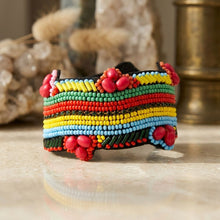 Load image into Gallery viewer, Cuff Tribal Vibrant Hand Beaded Striped Bracelet
