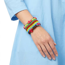 Load image into Gallery viewer, Cuff Tribal Vibrant Hand Beaded Striped Bracelet
