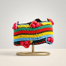 Load image into Gallery viewer, Cuff Tribal Vibrant Hand Beaded Striped Bracelet
