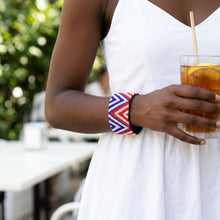 Load image into Gallery viewer, Cuff Tribal Red White &amp; Blue Zigzag Bead Bracelet
