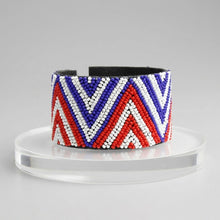Load image into Gallery viewer, Cuff Tribal Red White &amp; Blue Zigzag Bead Bracelet
