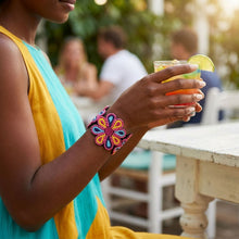 Load image into Gallery viewer, Cuff Tribal Pink Floral Scalloped Beaded Bracelet
