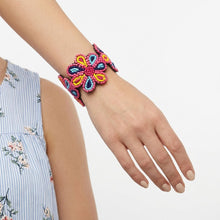 Load image into Gallery viewer, Cuff Tribal Pink Floral Scalloped Beaded Bracelet
