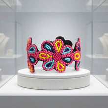 Load image into Gallery viewer, Cuff Tribal Pink Floral Scalloped Beaded Bracelet
