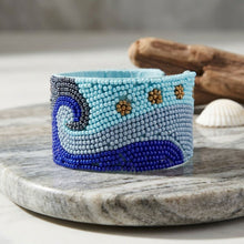 Load image into Gallery viewer, Cuff Tribal Blue Wave Hand Beaded Bracelet
