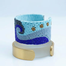 Load image into Gallery viewer, Cuff Tribal Blue Wave Hand Beaded Bracelet
