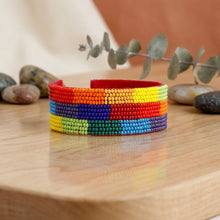 Load image into Gallery viewer, Cuff Tribal Rainbow Color Block Beaded Bracelet
