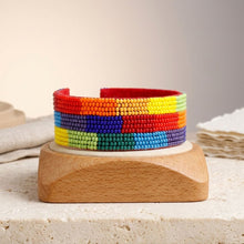 Load image into Gallery viewer, Cuff Tribal Rainbow Color Block Beaded Bracelet
