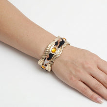 Load image into Gallery viewer, Leopard Print Mini Scarf Gold Bangle Bracelet
