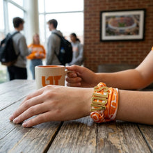 Load image into Gallery viewer, VOLS Gold Letter Charm Orange Scarf Bracelet
