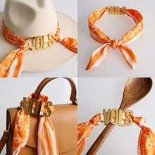 Load image into Gallery viewer, VOLS Gold Letter Charm Orange Scarf Bracelet
