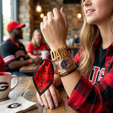 Load image into Gallery viewer, DAWG Gold Letter Charm Red Black Scarf Bracelet
