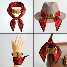 Load image into Gallery viewer, DAWG Gold Letter Charm Red Black Scarf Bracelet
