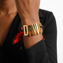 Load image into Gallery viewer, DAWG Gold Letter Charm Red Black Scarf Bracelet
