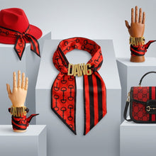 Load image into Gallery viewer, DAWG Gold Letter Charm Red Black Scarf Bracelet
