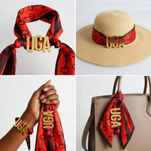 Load image into Gallery viewer, UGA Gold Letter Charm Red Black Scarf Bracelet
