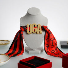 Load image into Gallery viewer, UGA Gold Letter Charm Red Black Scarf Bracelet
