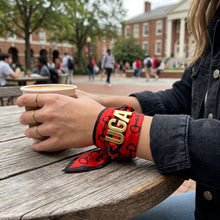 Load image into Gallery viewer, UGA Gold Letter Charm Red Black Scarf Bracelet
