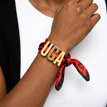Load image into Gallery viewer, UGA Gold Letter Charm Red Black Scarf Bracelet
