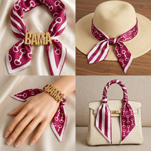 Load image into Gallery viewer, BAMA Gold Letter Charm Burgundy Scarf Bracelet
