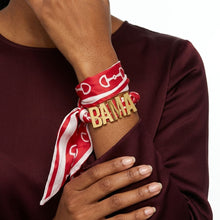 Load image into Gallery viewer, BAMA Gold Letter Charm Burgundy Scarf Bracelet
