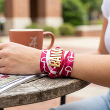 Load image into Gallery viewer, BAMA Gold Letter Charm Burgundy Scarf Bracelet

