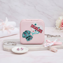 Load image into Gallery viewer, Travel Jewelry Box Pink Nurse Patch Square
