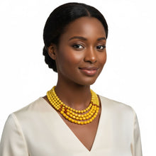 Load image into Gallery viewer, Glass Bead Yellow 4 Strand Tribal Layered Necklace
