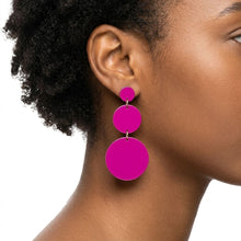 Load image into Gallery viewer, Dangle Pink Mirror Triple Disc Drop Earrings
