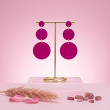 Load image into Gallery viewer, Dangle Pink Mirror Triple Disc Drop Earrings
