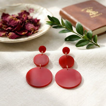 Load image into Gallery viewer, Dangle Red Mirror Triple Disc Drop Earrings
