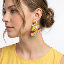 Load image into Gallery viewer, Drop Retro Roller Skate Green Pink Bead Earrings
