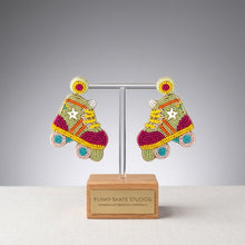 Load image into Gallery viewer, Drop Retro Roller Skate Green Pink Bead Earrings
