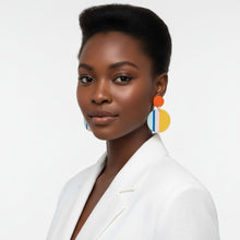 Load image into Gallery viewer, Drop Geo Stripe Retro-Chic Yellow Disc Earrings
