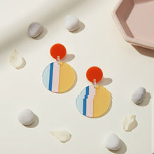 Load image into Gallery viewer, Drop Geo Stripe Retro-Chic Yellow Disc Earrings
