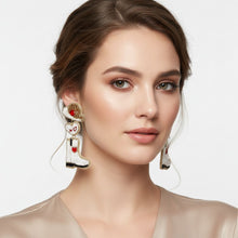 Load image into Gallery viewer, Dangle White Red Bead Cowboy Hat Boots Earrings
