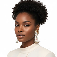 Load image into Gallery viewer, Dangle White Red Bead Cowboy Hat Boots Earrings
