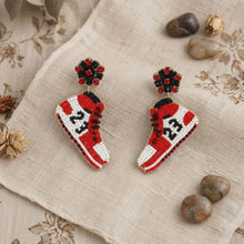 Load image into Gallery viewer, Drop Jordan Sneaker Red and White Bead Earrings
