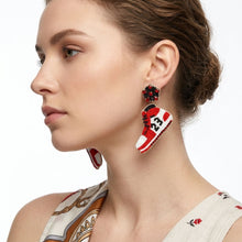 Load image into Gallery viewer, Drop Jordan Sneaker Red and White Bead Earrings
