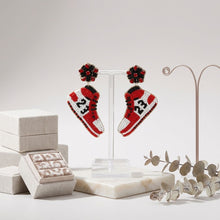 Load image into Gallery viewer, Drop Jordan Sneaker Red and White Bead Earrings
