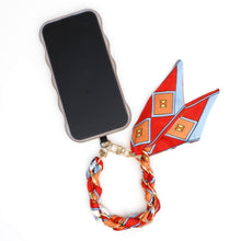 Load image into Gallery viewer, Phone Strap Red Woven Scarf Keychain Wristlet

