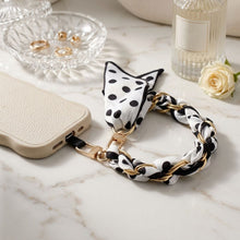 Load image into Gallery viewer, Phone Strap Black White Woven Scarf Keychain
