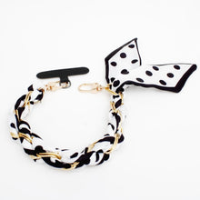 Load image into Gallery viewer, Phone Strap Black White Woven Scarf Keychain
