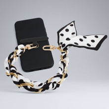 Load image into Gallery viewer, Phone Strap Black White Woven Scarf Keychain
