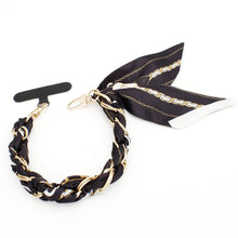 Load image into Gallery viewer, Phone Strap Black Woven Scarf Keychain Wristlet
